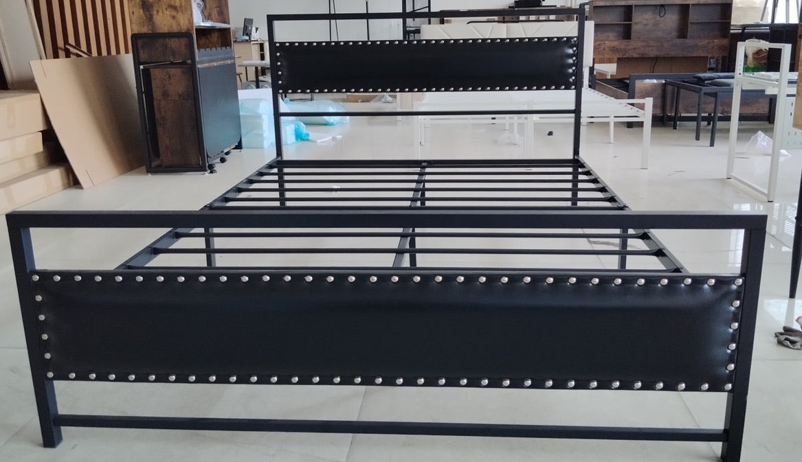 Queen Platform Bed Frame with Vinyl Headboard