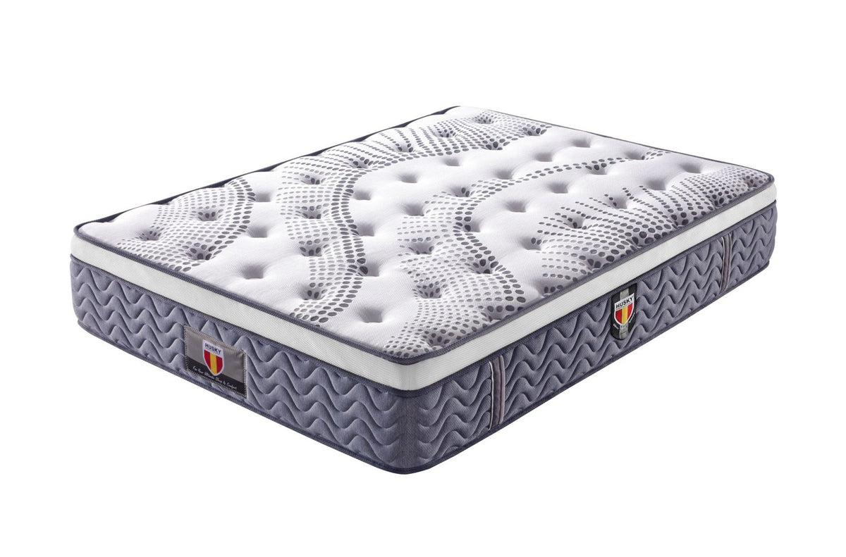 Husky Five Star Celeste 14 inch firm pocket coil mattress, angled view
