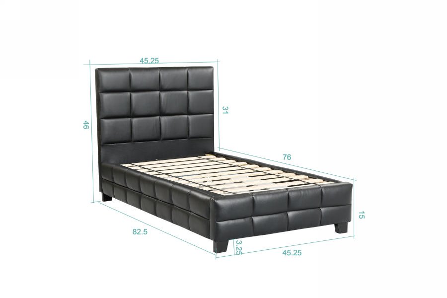 Husky Amelia platform bed, black, Twin size dimension diagram