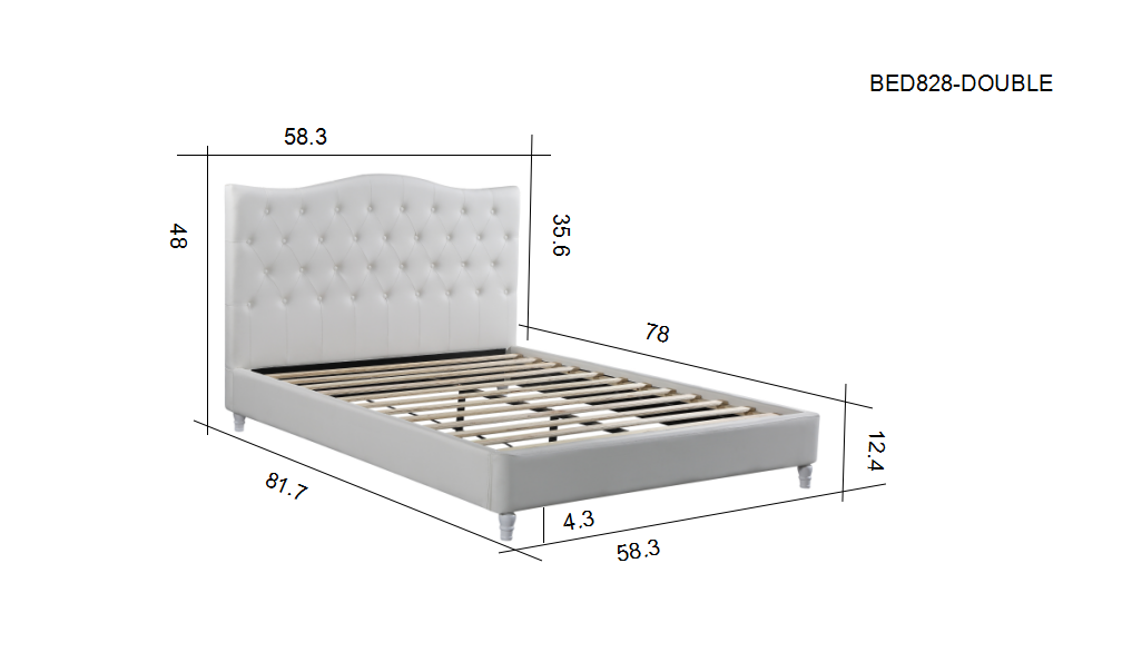 Husky Lily platform bed, white, Double size dimension diagram