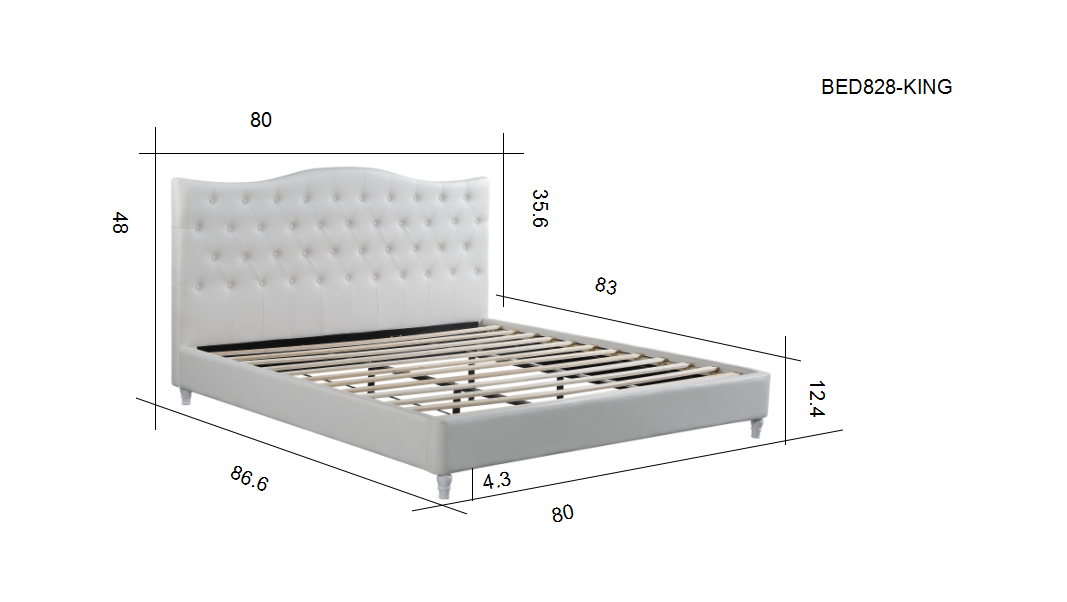 Husky Lily platform bed, white, King size dimension diagram