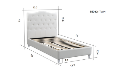 Husky Lily platform bed, white, Twin size dimension diagram