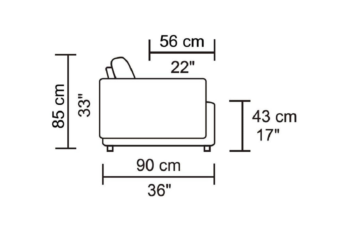 Husky Leggo side profile: 33" high, 36" deep, 17" seat height