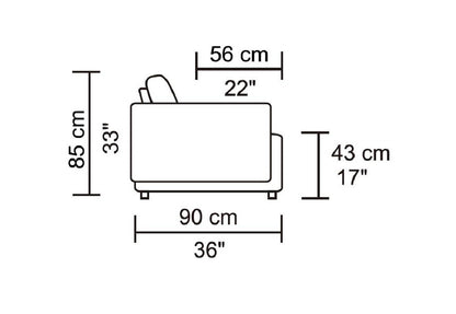 Husky Leggo side profile: 33" high, 36" deep, 17" seat height