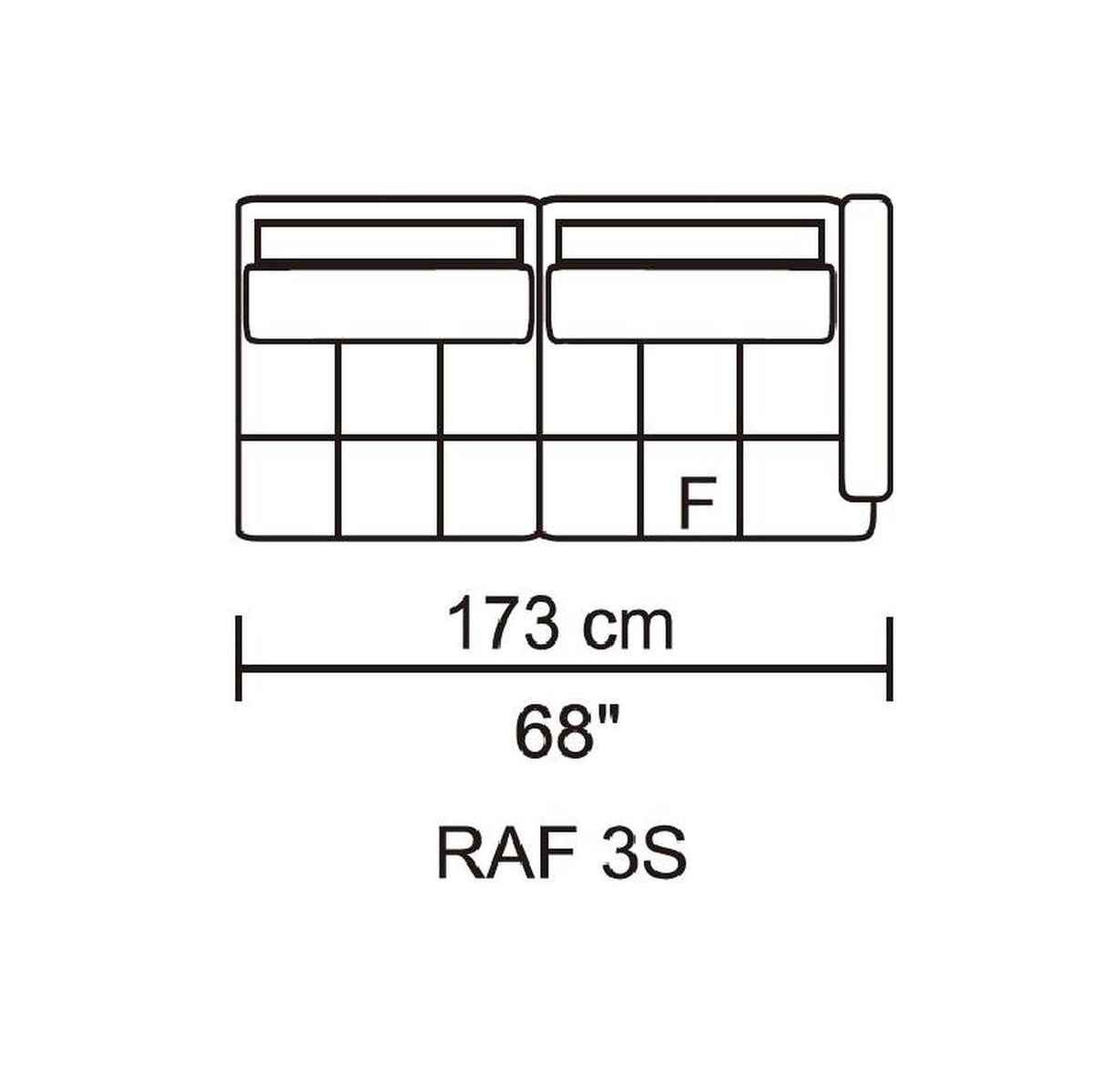 Husky Leggo right-arm 3-seat piece (left-facing set), 68"
