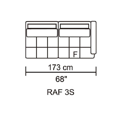 Husky Leggo right-arm 3-seat piece (left-facing set), 68"