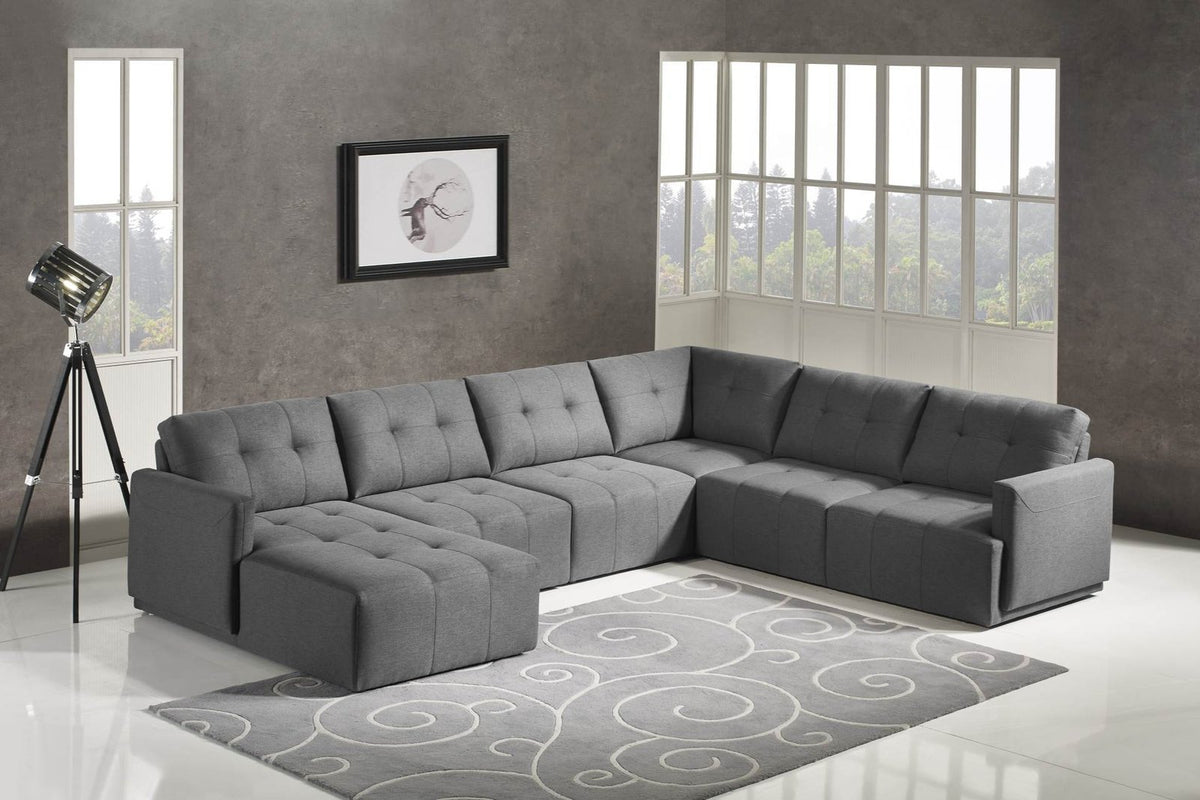 Husky Leggo grey 5-piece U-shaped sectional, left-facing chaise, in a living room