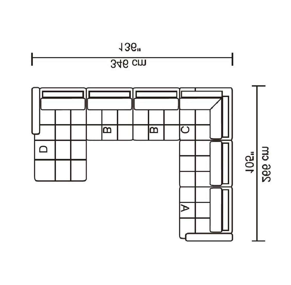 Husky Leggo left-facing sectional layout, 136" x 105"