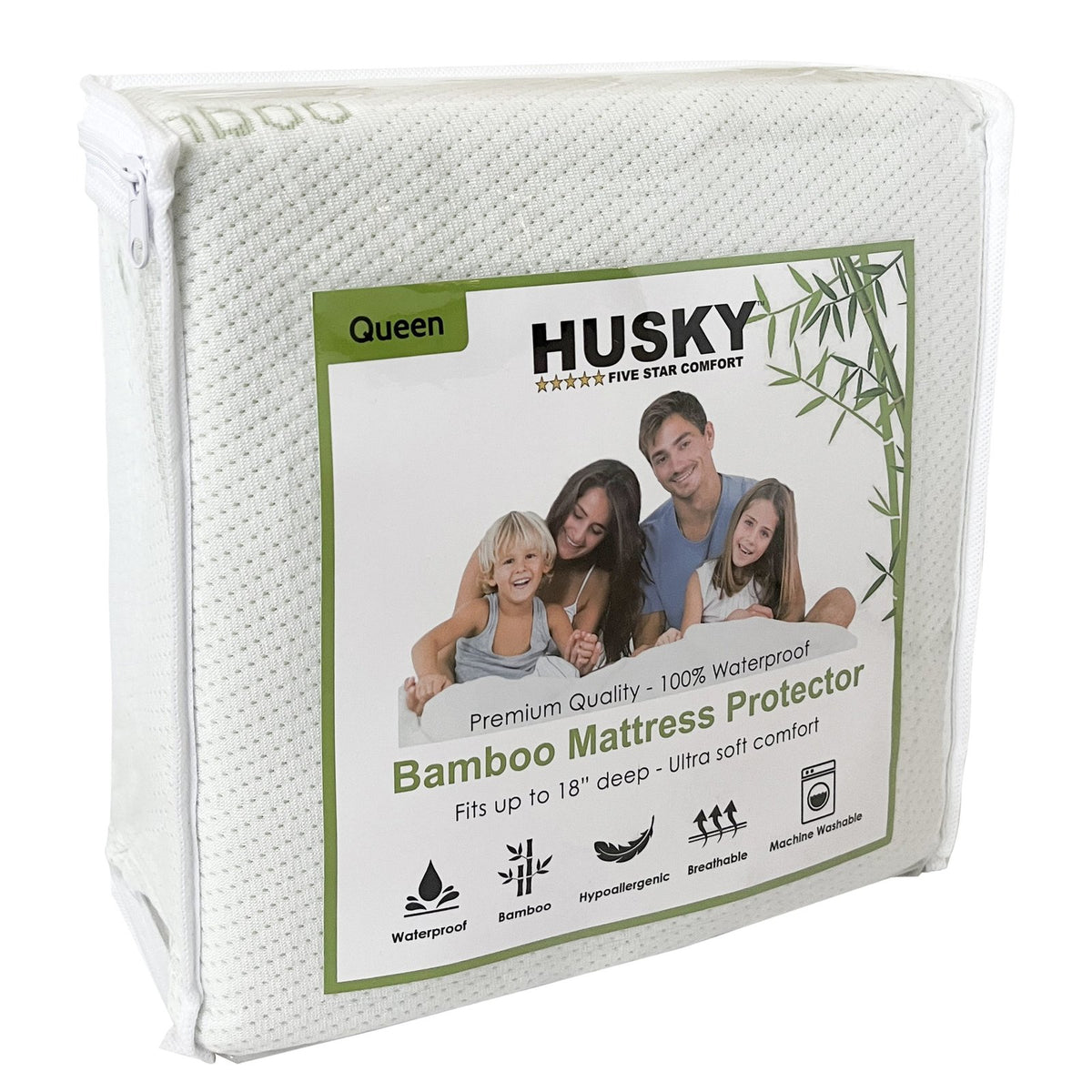 Husky Five Star Comfort Bamboo Waterproof Mattress Protector package, front