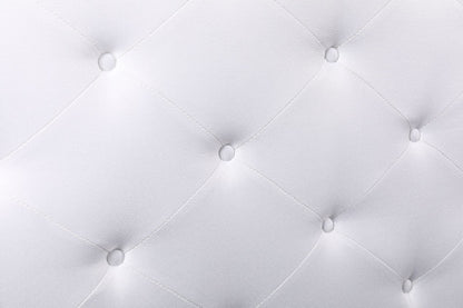Husky Megan platform bed, white, tufting close-up