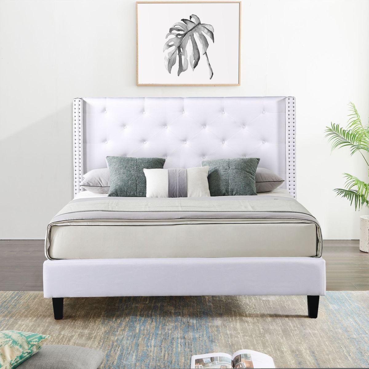 Husky Megan platform bed, white in a bedroom setting