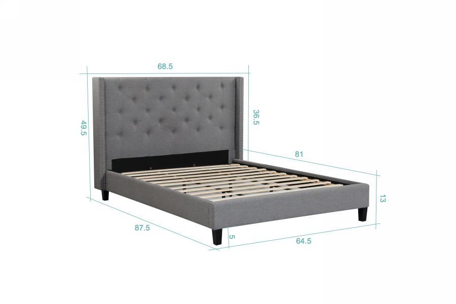 Husky Megan platform bed, grey, Queen size dimension diagram