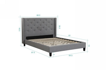 Husky Megan platform bed, grey, Queen size dimension diagram