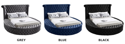 Alora storage bed colour comparison: grey, blue and black velvet