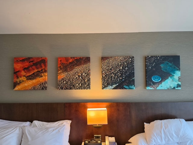 Ottawa hotel guest room showing beds and wall art panels